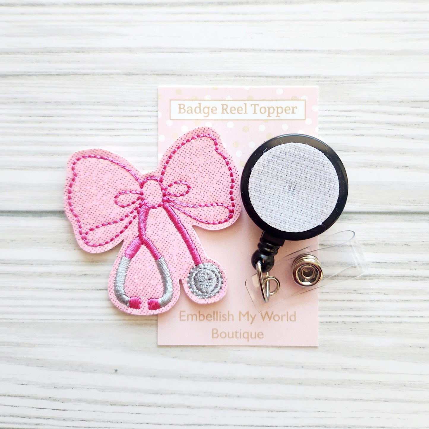 Pink Coquette Stethoscope Bow Badge Reel Topper