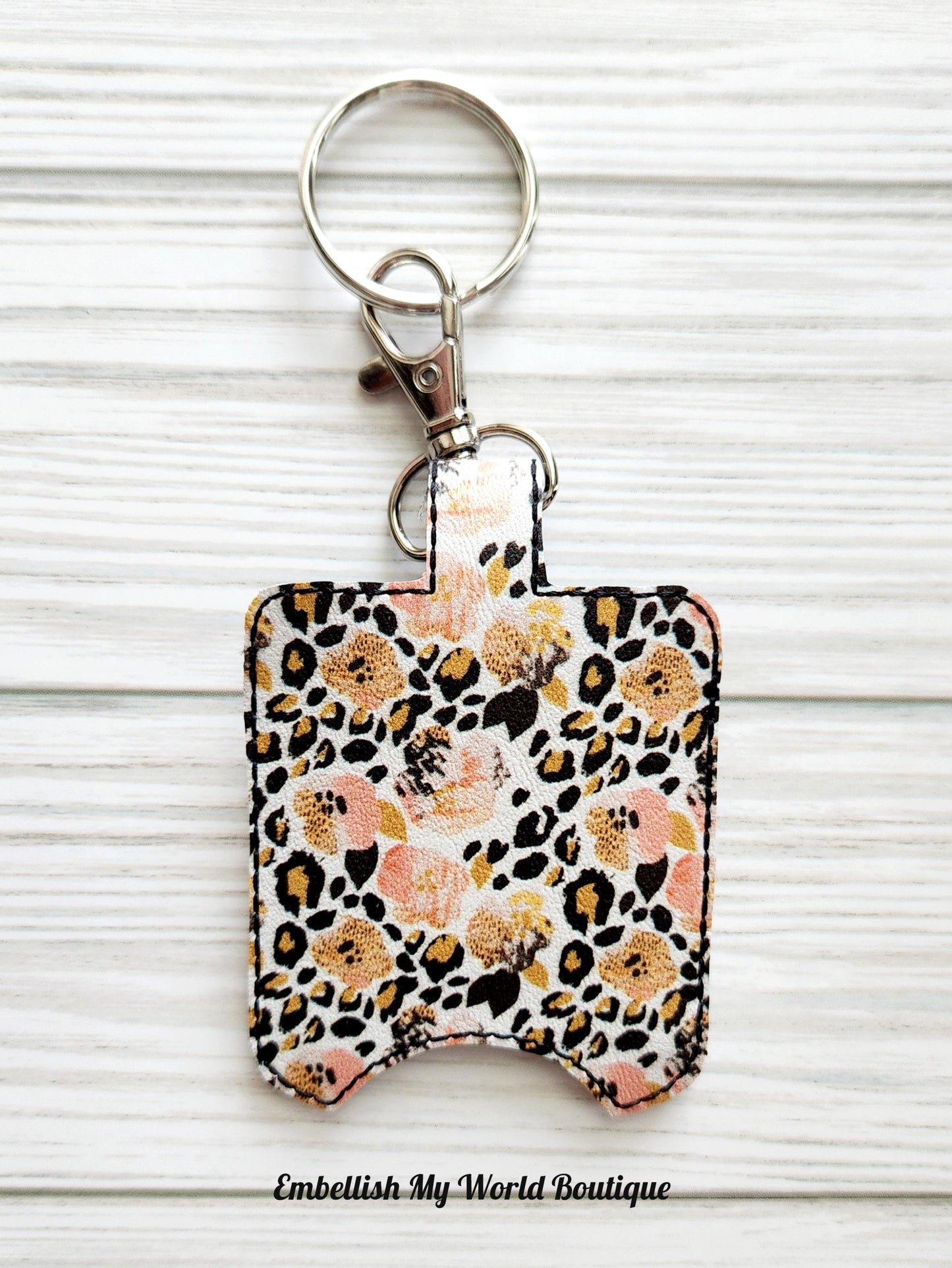 Leopard and Floral Print Sanitizer Holder/Keychain
