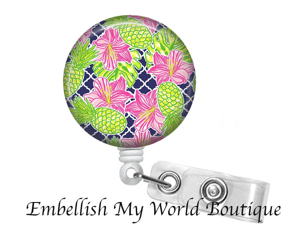 Tropical Badge Reel/Retractable Badge/Nurse Badge/Badge Holder/ID Holder/Badge Reel/Nurse Gift/Name Badge/Summer Badge/Hibiscus/Pineapple