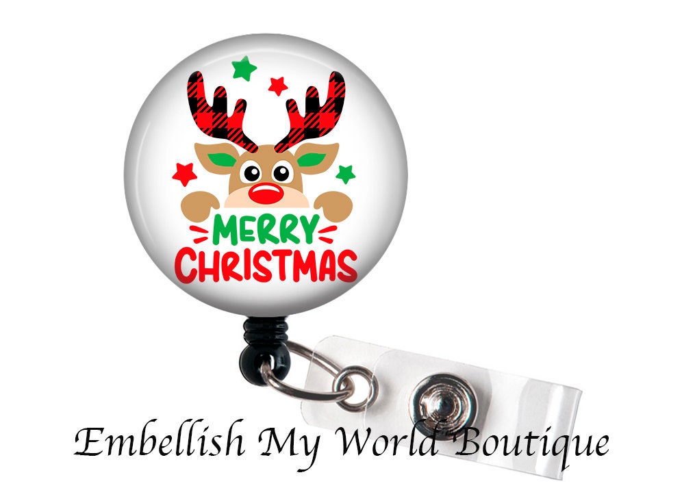 Merry Christmas Reindeer Badge Reel Badge