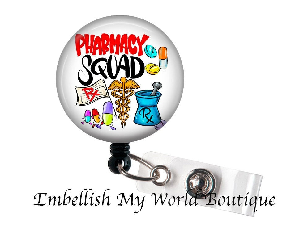 Pharmacy Badge Reel/Pharmacy Squad/Retractable badge/Badge Holder/ID Holder/Badge Reel/Pharmacy tech badge/Pharmacist badge/
