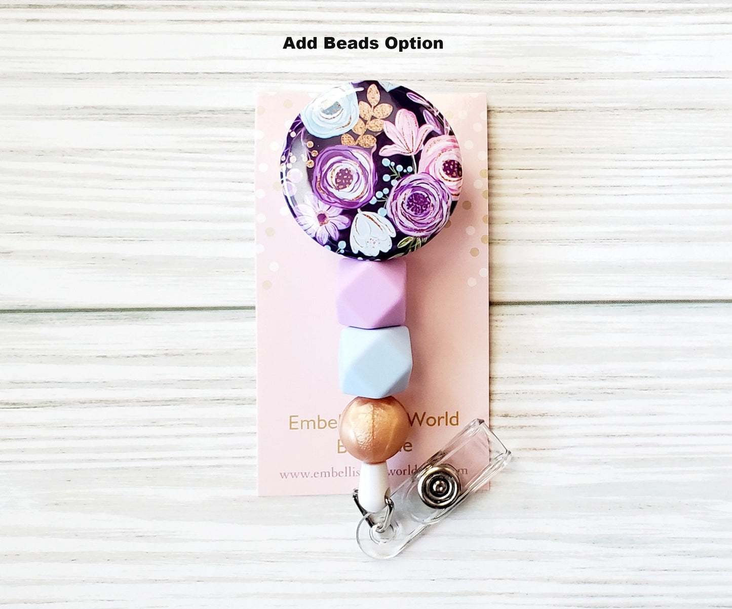 Floral Badge Reel- Blue, pink, and purple