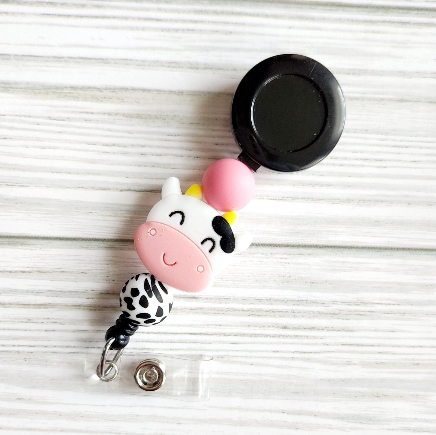 Beaded Cow Badge Reel