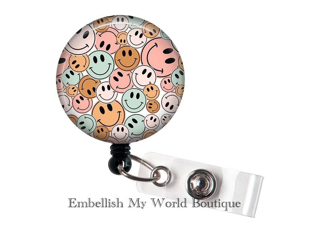 Smiley Faces Badge Reel/Nurse Badge Reel/Badge Holder/ID Holder/Badge Reel/Nurse Gift/Teacher badge/Pediatric Badge/Positive