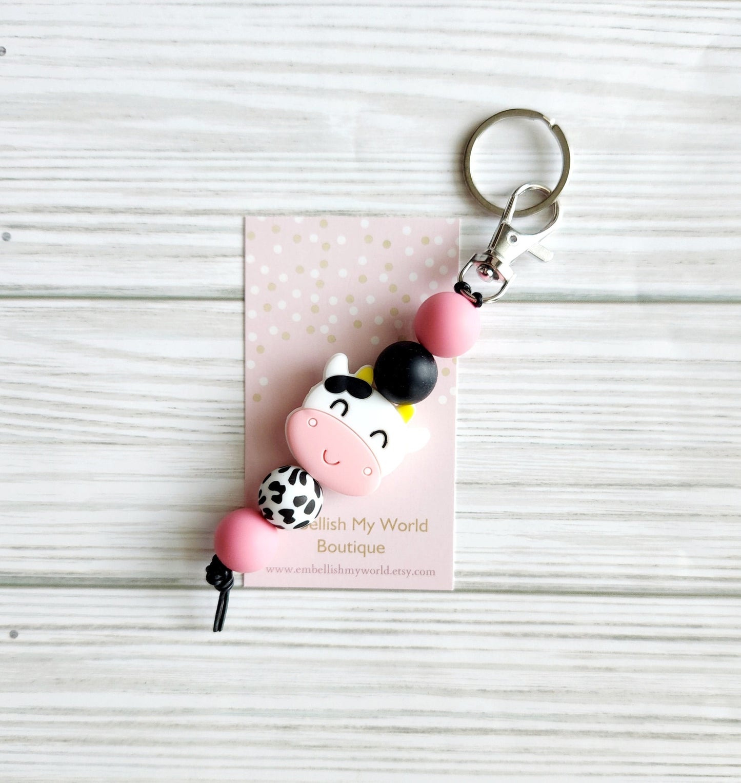 Beaded Cow Keychain