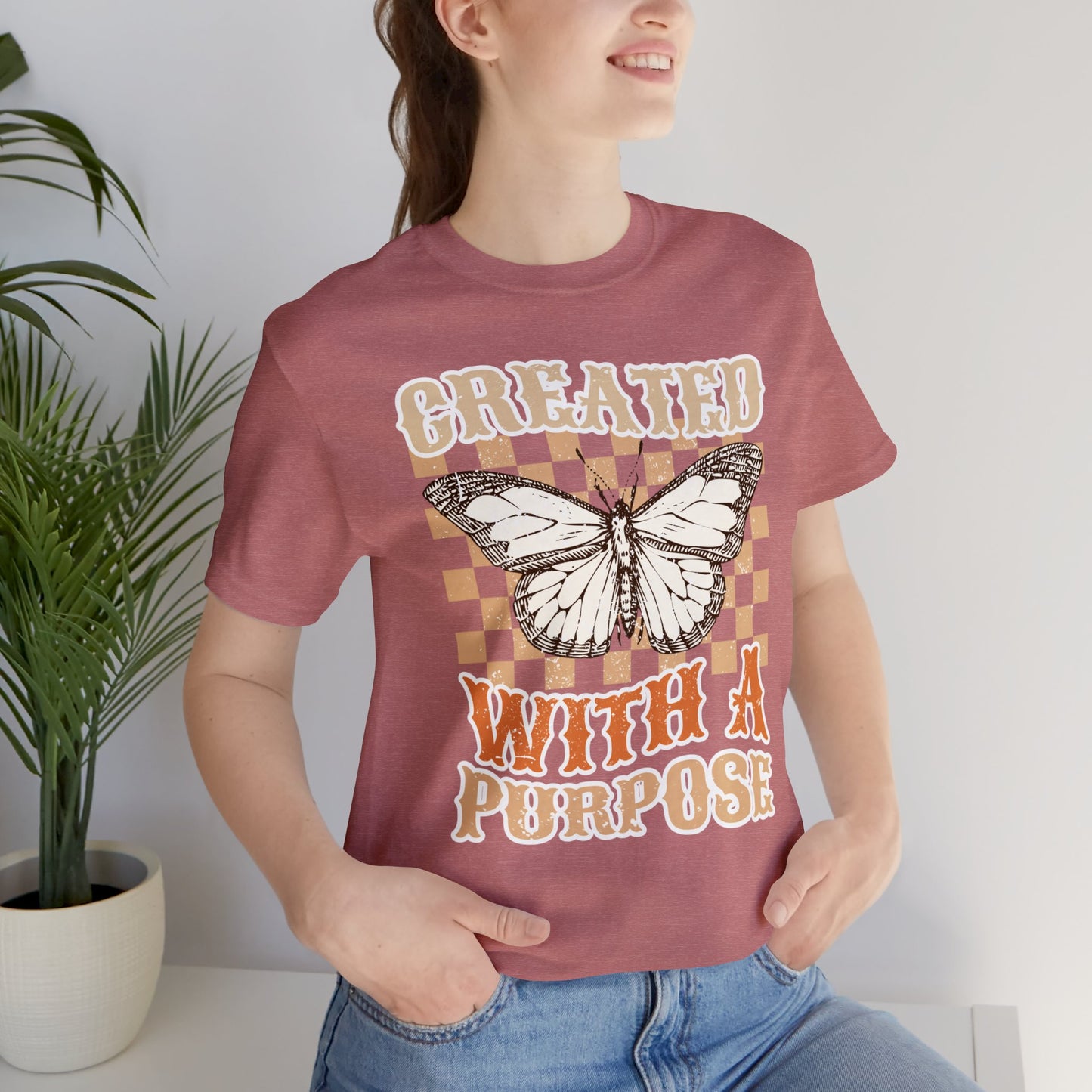 "Created With A Purpose" Trendy Christian Unisex Jersey Short Sleeve Tee