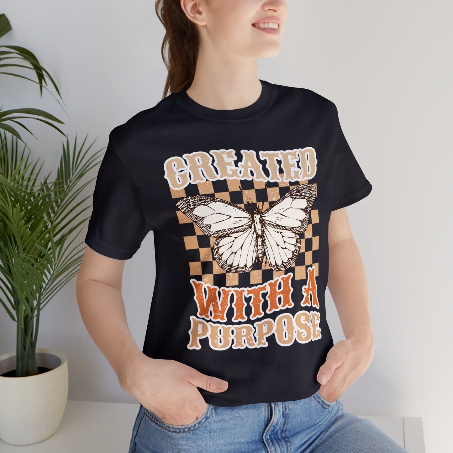 "Created With A Purpose" Trendy Christian Unisex Jersey Short Sleeve Tee