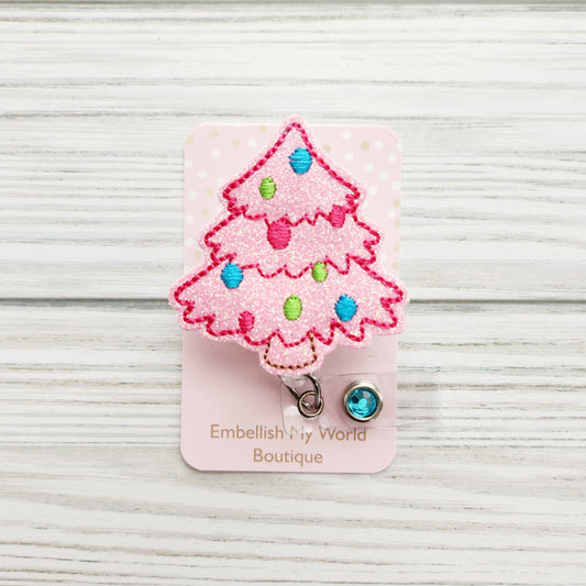 Pink Christmas Tree Badge Reel