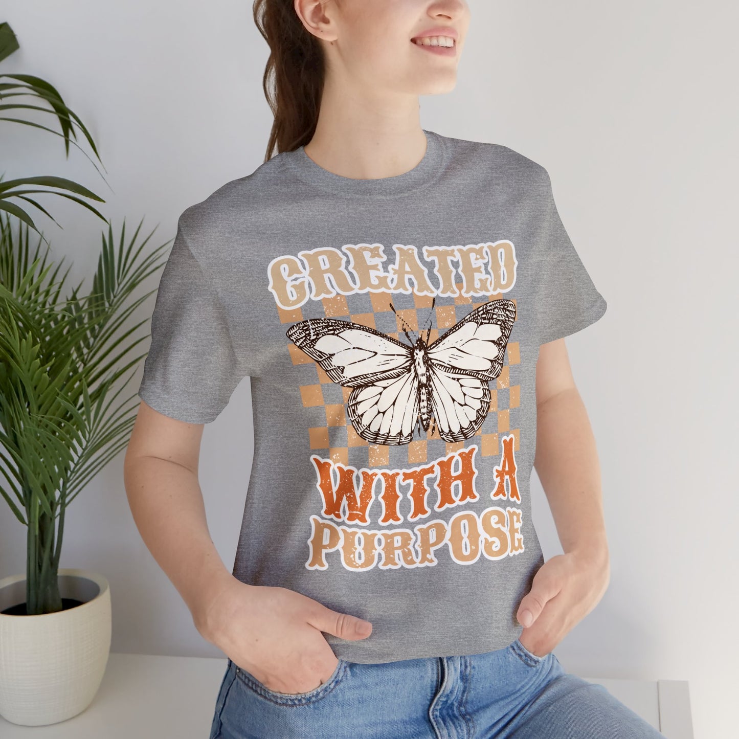 "Created With A Purpose" Trendy Christian Unisex Jersey Short Sleeve Tee