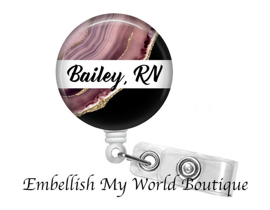 Personalized Badge Reel/Badge Reel/Nurse Badge/Badge Holder/ID Holder/Badge Reel/Nurse Gift/Name Badge/Retractable Badge/Geometric/Marble