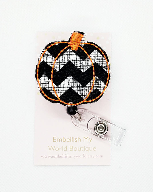 Chevron Print Pumpkin Badge Reel