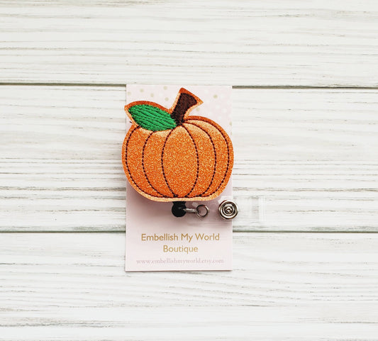 Glitter Pumpkin Badge Reel