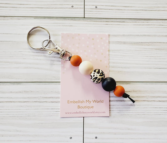 Leopard Print and Orange Beaded Keychain/Purse Charm