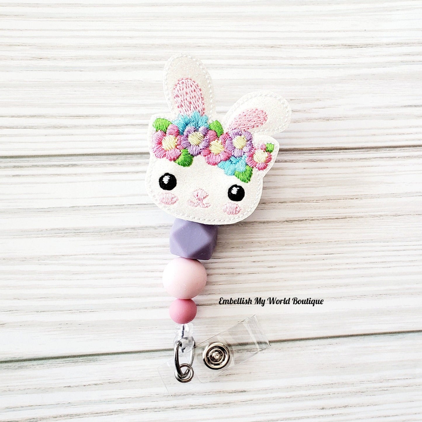 Beaded Easter Bunny Badge Reel