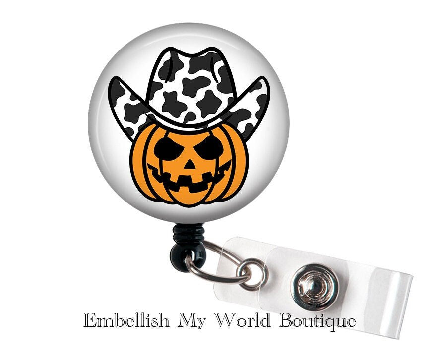 Halloween Badge Reel- Western Jack O Lantern