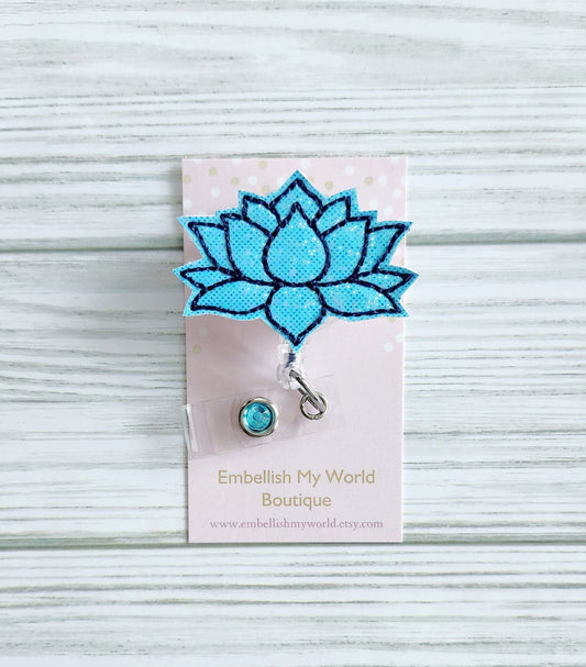 Lotus Badge Reel/Badge Reel/Nurse Badge/Badge Holder/ID Holder/Badge Reel/Nurse Gift/Retractable Badge/blue/Name badge/floral badge/blue