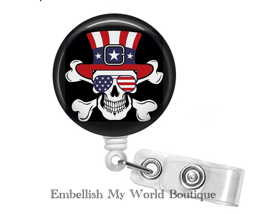 Patriotic Badge Reel/4th of July Badge Reel/Badge Holder/ID Holder/Nurse Badge/Nurse Gift/Retractable Badge/Skull badge/badge reel